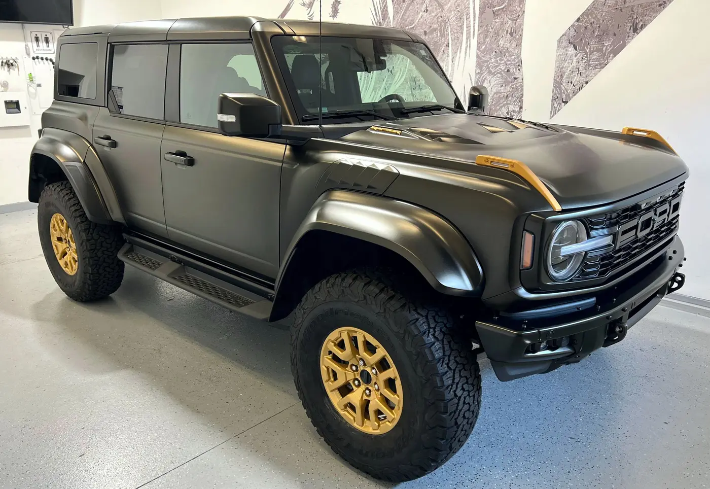 Matte black and gold Bronco — vinyl wraps and PPF gallery